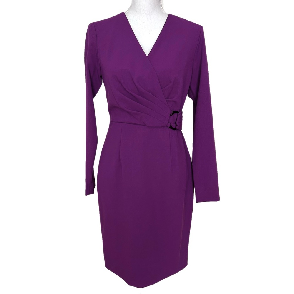 Calvin Klein Deep Purple Long Sleeve Wrap Sheath Dress